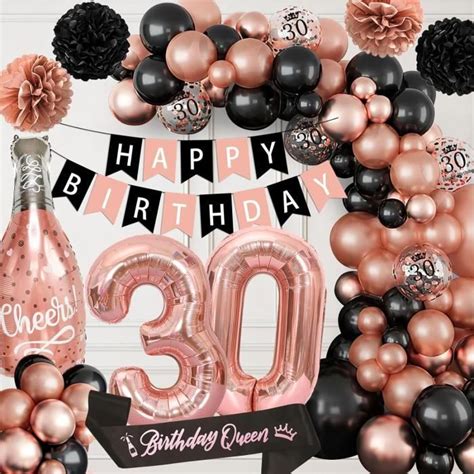 Decoration Anniversaire 30 Ans Deco 30 Ans Anniversaire Femme Rose Or Noir Ballon 30 Ans