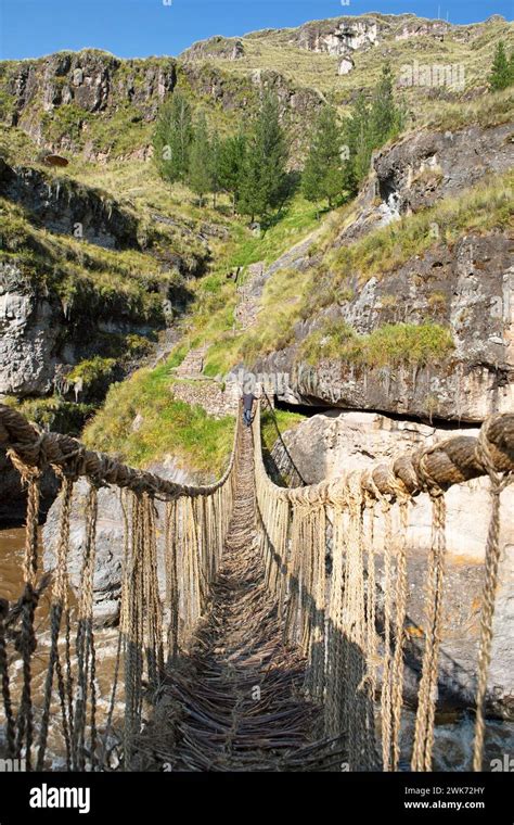 Inca rope bridge or suspension bridge Q'eswachaka over the Rio Apurimac ...