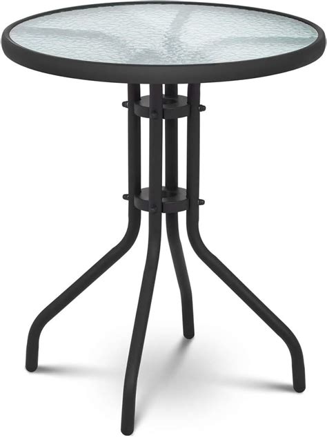 Uniprodo Glass Patio Table Glass Top Outdoor Table Balcony Garden Round Black Ø60cm Unitable01