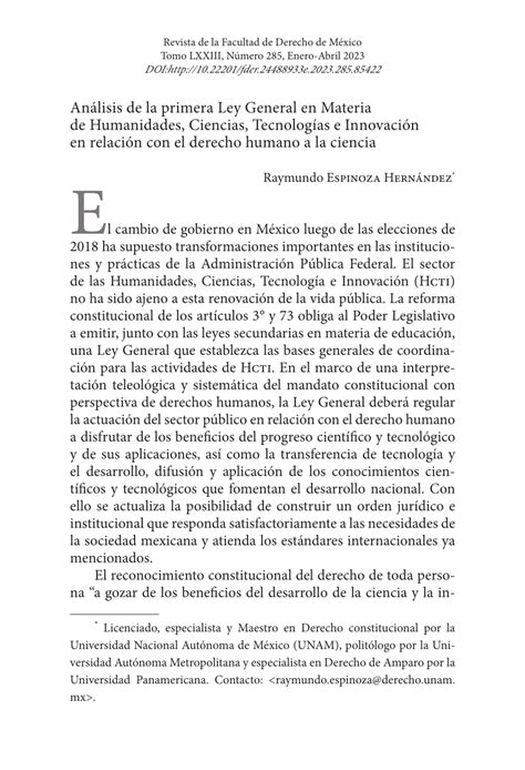 Pdf Análisis De La Primera Ley General En Materia De Humanidades