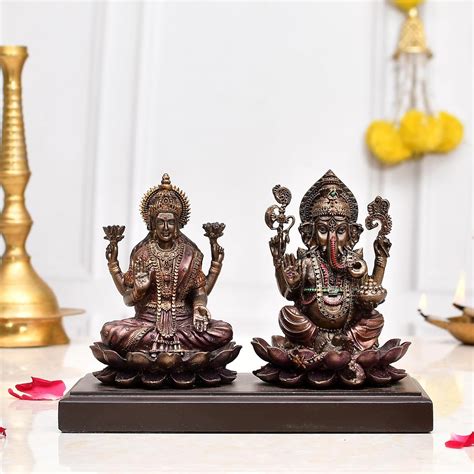 Buy CraftVatika Laxmi Ganesh Idol On Wooden Base Murti Statue Polyresin