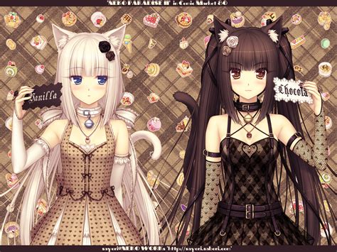 2girls Animal Ears Bell Black Hair Blue Eyes Blush Brown Hair Catgirl