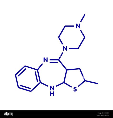 Olanzapine Antipsychotic Drug Molecule Blue Skeletal Formula On White