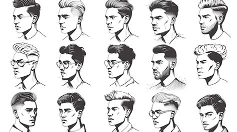 Cabelo Preto E Branco Masculino - Um monte de cortes de cabelo masculino em preto e branco | vetor ...