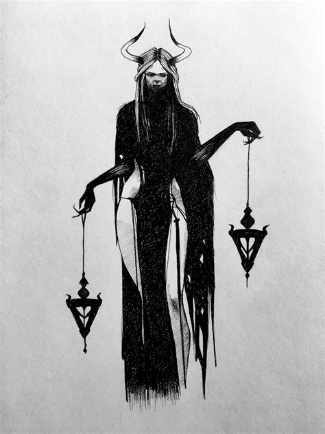 Lhuthientinuviel Sketch Drawing Witch Tattoo Dark Art Micron Pens