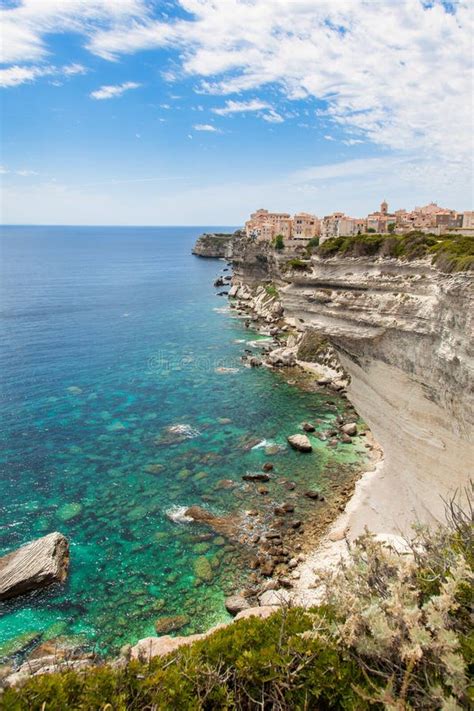 View Of Bonifacio Old Town Built On Top Of Cliff Rocks Corsica Stock