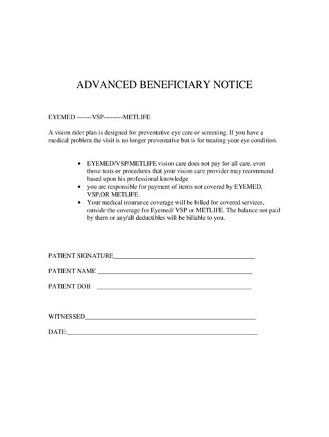 Fillable Online Advanced Beneficiary Notice Rochester Eye Associates Fax Email Print Pdffiller