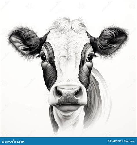 Charming and Realistic Black and White Cow Face Drawing Stock Photo ...