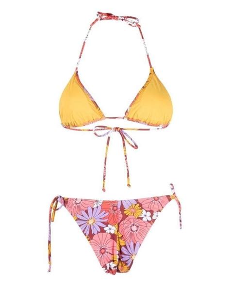 Reina Olga Floral Print Triangle Bikini Set In Red Lyst