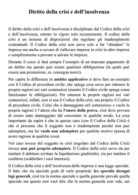 Parte Appunti Diritto Della Crisi E Dellinsolvenza Il Diritto