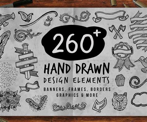 260 Creative Hand Drawn Vector Elements For Designers Modern Fonts Free