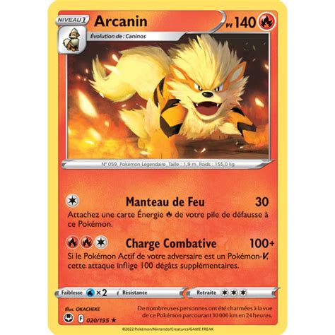 Arcanin 020 195 Rare Reverse Carte Pokémon Tempête Argentée