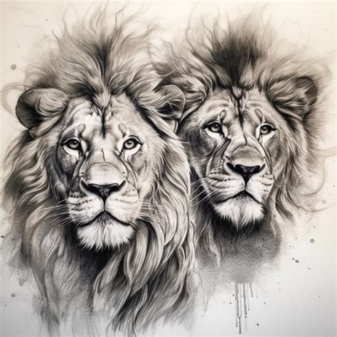 Dessin Du Portrait De Lions De Paire Illustration Stock Illustration