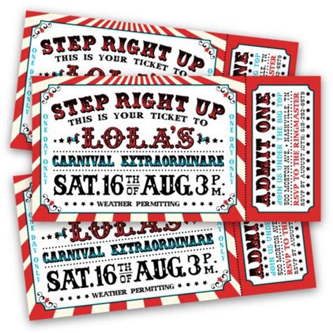 Three Red And White Tickets With The Words Step Right Up To Your