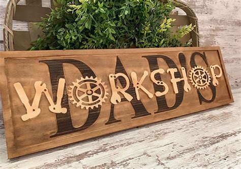 Dads Workshop Wood Sign Wood Workshop Sign Etsy Engraved Wood