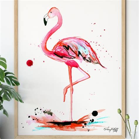 Flamingo Wall Art Print Bird Art Watercolor Tropical Etsy