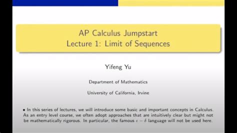 Ap Calculus Jumpstart Lesson Limit Of Sequences Youtube