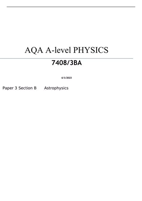 Aqa A Level Physics Ba Paper Section B Astrophysics Mark Scheme