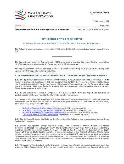 Fillable Online WTO S SPS Agreement Sanitary And Phytosanitary