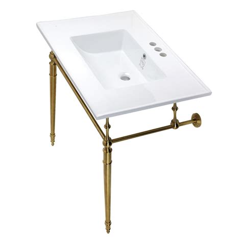 Kingston Brass Edwardian 31 In Ceramic Vanity Top With Brass Console Legs In Brushed Brass