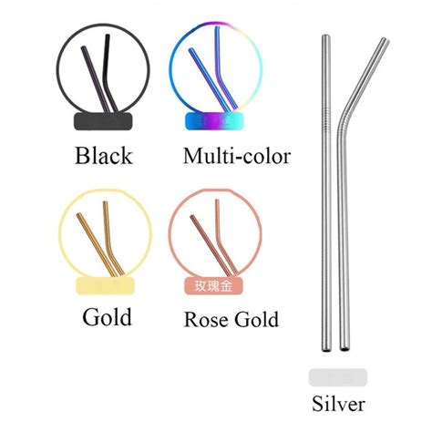 China Amazon Top Seller Reusable Stainless Steel Straws Set Rainbow