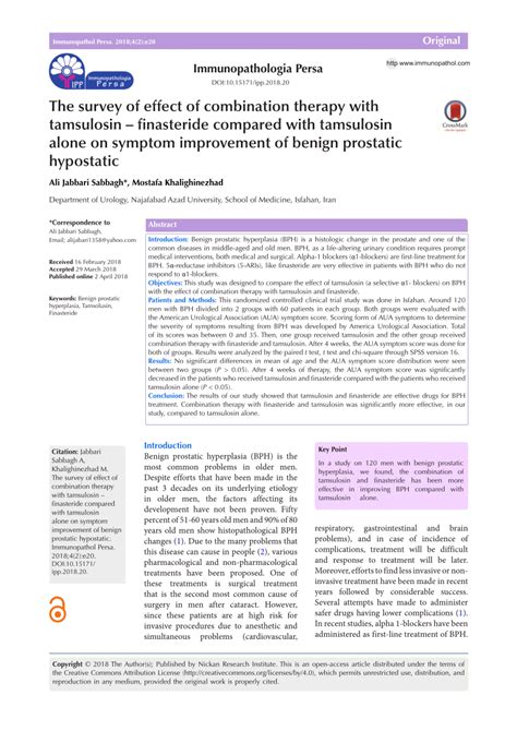 Pdf The Survey Of Effect Of Combination Therapy With Tamsulosin