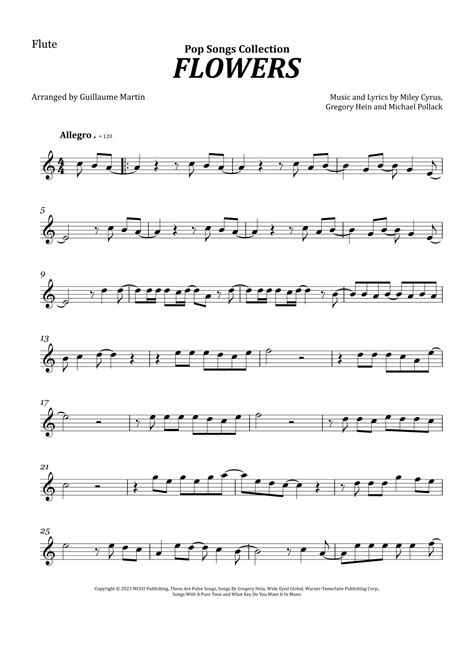 Flowers Arr Guillaume Martin Sheet Music Miley Cyrus Flute Solo