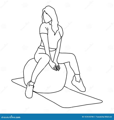 Mujer Sentada En El BalÃ³n De Fitness En El Gimnasio IlustraciÃ³n