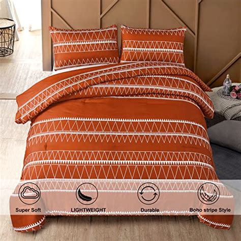 Terracotta Comforter Set90×90reversible Orange Boho Triangle Pattern Bedding With Soft