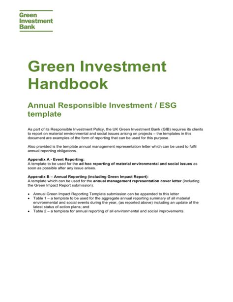 Annual Responsible Investment Esg Template Used By Clients To