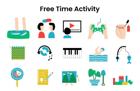 Set of free time activites illustration. Collection of icon set such as ...