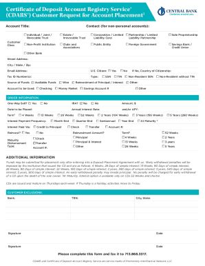 Fillable Online Certificate Of Deposit Account Registry Service Cdars