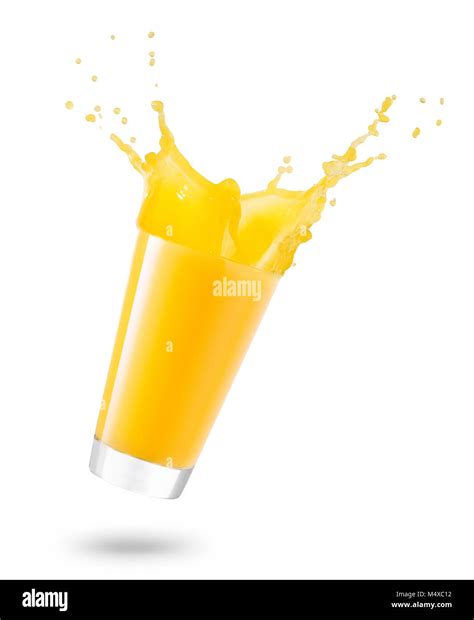 Glass Of Spilling Juice Creating Splash Isolated On White Background