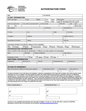 Fillable Online Authorisation Form Transhelp Foundation Fax Email