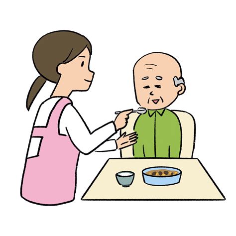 食事介助される高齢男性のイラスト - ONWAイラスト