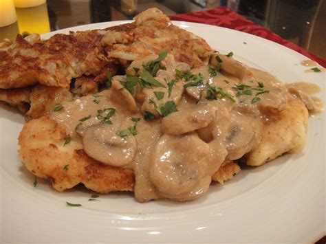 Chicken Schnitzel With Mushroom Sauce Chicken Schnitzel Schnitzel Recipes Mushroom Sauce