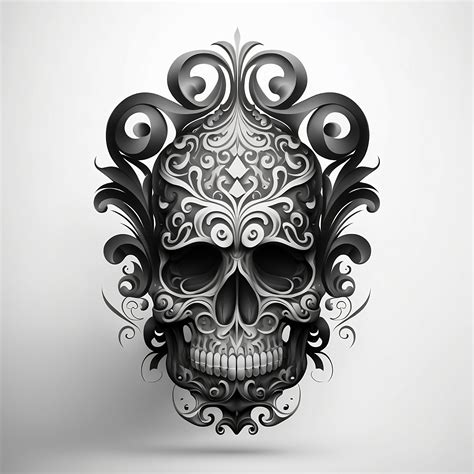 Ornamental Skull Tattoo Design White Background PNG File Download High ...