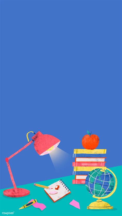 Blue back to school study table mobile phone wallpaper vector | premium ...