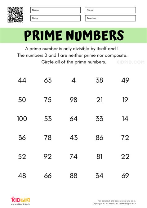 Prime Numbers Worksheets