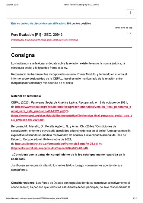 Tema Foro Evaluable F Sec Derecho Y Sociedad Este Es Un