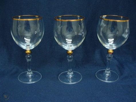 Czech Bohemia Crystal Wine Glasses Boc Gold Band Stem Rim