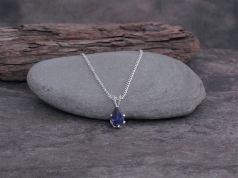 Necklace Iolite Sterling Silver Pendant Necklace X Mm Pear Etsy