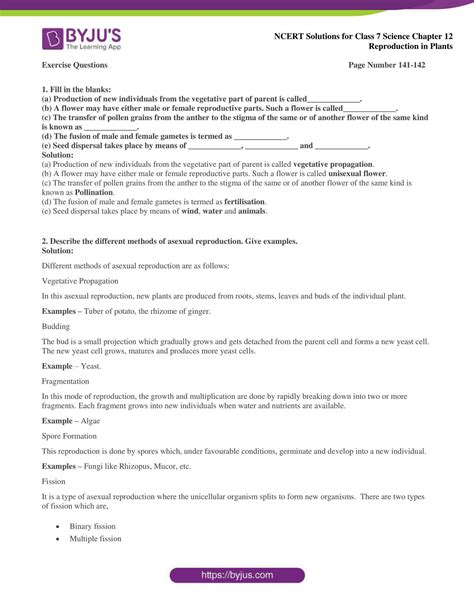 Ncert Solutions Class 7 Science Chapter 12 Reproduction In Plants