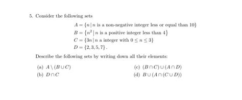 Solved Consider The Following Setsa {n N Is ﻿a Non Negative