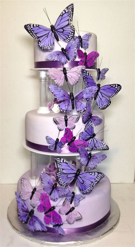 Butterfly Wedding Cake Tiered Cake Covered In Shades Of Purple