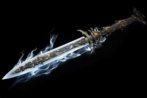 Premium AI Image A Close Up Of A Sword With A Flame On It Generative Ai