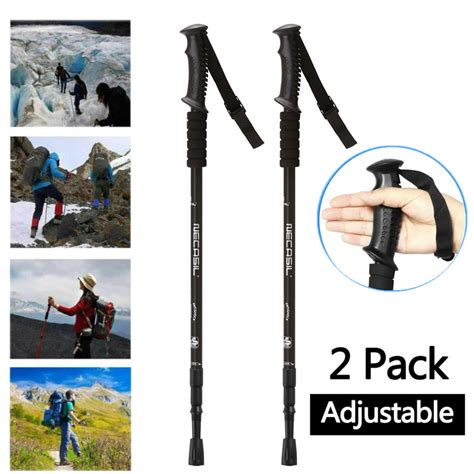 2 Trekking Walking Hiking Sticks Poles Adjustable Telescopic Aluminum