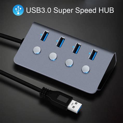 Hub Usb De 4 Puertos Usb 3 0 Divisor Usb De Supervelocidad Con Interruptor Independiente Luz