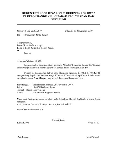 Undangan Rapat Ronda Rukun Tetangga Rt Rt Rukun Warga Rw