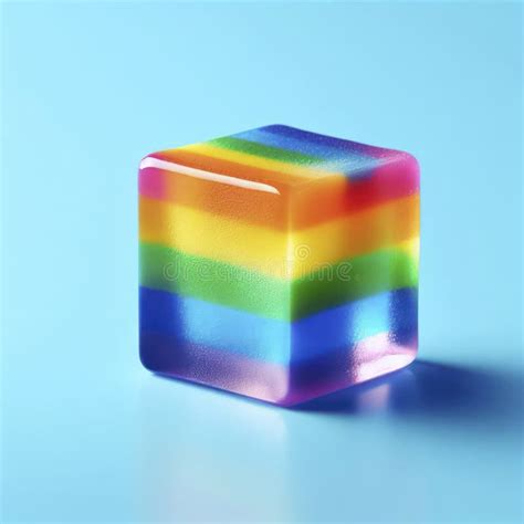 Rainbow Colorful Ice Cube On Blue Background Ai Generative Stock Image